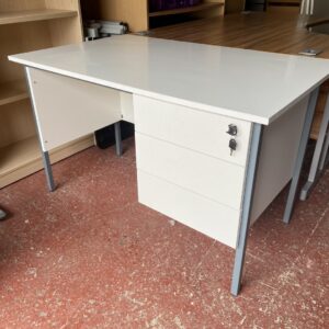 White Rectangle Desk With Fixed Drawers